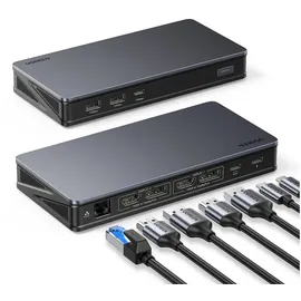 UGREEN USB-C, DisplayPorrt, HDMI, RJ45 Multifunktionsadapter – Grau mit USB-C Kabel