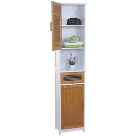 Mendler Hochschrank HWC-A85, Badschrank Badregal Bambus, MVG-zertifiziert 180x40x31cm weiß