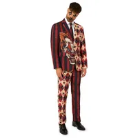 Opposuits Partyanzug Scary Clown Anzug Karneval Faschingskostüm Herren, Horrorclown im Vintage-Freakshow-Style rot L