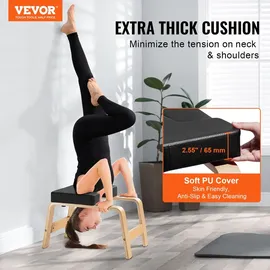Vevor Yoga Kopfstandbank Inversionsstuhl 136 kg Tragkraft für das Familien-Fitnessstudio, Kopfstandtrainer mit Holzrahmen und PU Polster, Stand-Yoga-Hocker für Kraft- und Gleichgewichtstraining