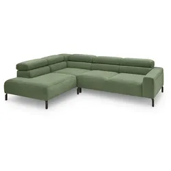 KAWOLA Sofa DELIA Ecksofa Feincord olivgrün Recamiere links