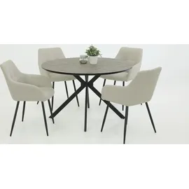 HELA Tische 2er Set Esszimmerstuhl Maria, Bezug Webstoff beige Armlehne, 4Fuß Metallgestell Schwarz, 120kg belastbar