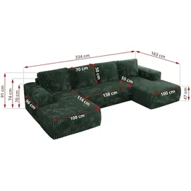 MKS Meble Ecksofa Cord 5-Sitzer Grün