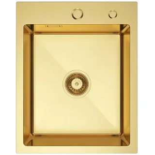 QLS Spülbecken 40x50 cm Edelstahl RUBEN GOLD mit Siphon und Seifenspender 11224 - Gold