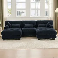 Abrihome Ecksofa U-Form Modulares Sofa in Samt, 5-Sitzer-Wolkensofa mit Schlaffunktion, Wohnzimmersofa mit 100% Memory-Schaum-Polsterung, Schwarz - Schwarz