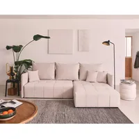 Bestmobilier - Petra – ecksofa beidseitig montierbar – mit schlaffunktion und bettkasten – 4-sitzer – aus samt - beige
