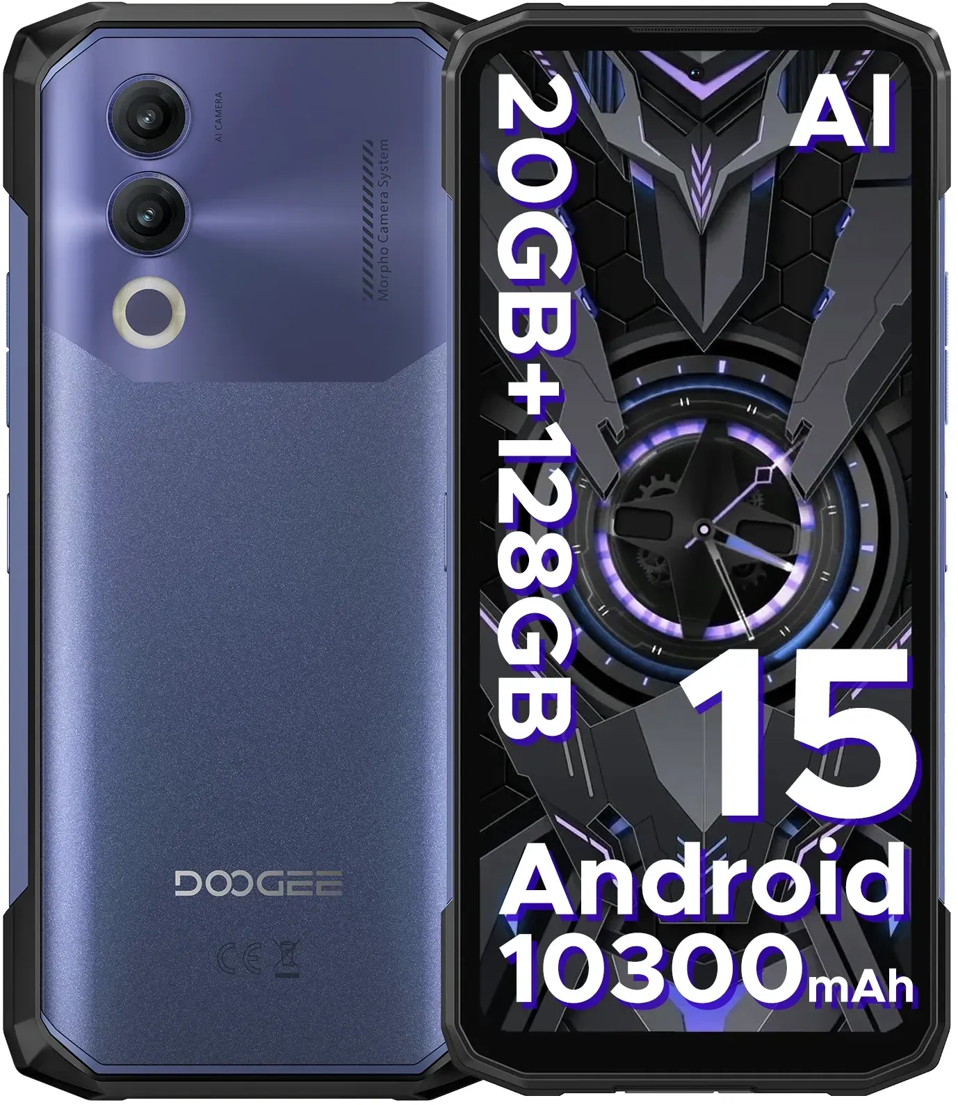 Doogee Blade20 Robustes Telefon Android 15 Gemini Ai 10300 mAh Akku 6,6'' HD+ Display 4 GB 128 GB Globale Version Ai Smartphone Nfc