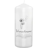 PhotoFancy® - Personalisierte Trauerkerze - Fotokerze mit eigenem Foto/Text bedrucken lassen - Kerze mit Design: Pusteblume - 19 cm Höhe