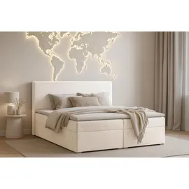 dein schlaf 24 BOXBETT LOFT IV 200/200 Cord Creme mit Taschen-Federkernmatratzen 7 Zonen H4 - Creme