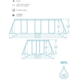 BESTWAY Power Steel Frame Pool Set 404 x 201 x 100 cm inkl. Filterpumpe grau Rattanoptik