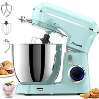 Honinst Küchenmaschine Knetmaschine, 10 P Stufen Teigknetmaschine, 1400W Teigmaschine, Rührmaschine mit 6.5L EdelstahlschüSsel, Schneebesen, Knethaken, Rührbesen & Spritzschutz zum Backen, Hellblau