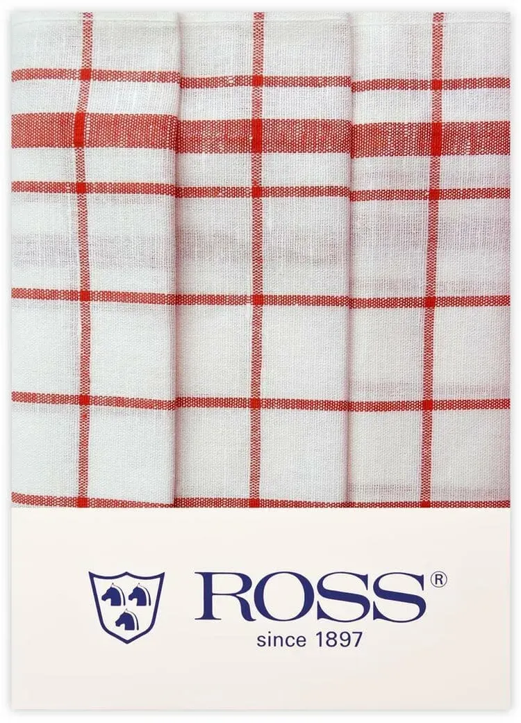 Ross 3er Pack Halbleinen-Geschirrtücher Karo 50x70 cm | rot - rot