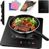 Induktionskochplatte Induktionskochfeld 1 Platte 2100W Tragbare Kochplatte + 3x Mikrofasertuch + 1x Rezeptbuch 9 Heizstufen 2100 Watt / Schwarz