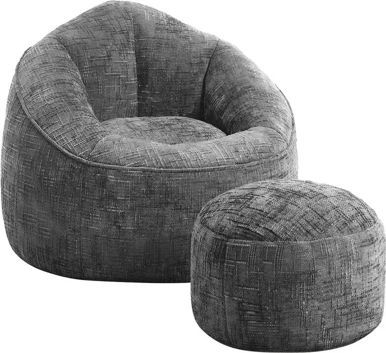 GTIMEX Sitzsack Lazy Sofa Gaming Sitzsack mit Hocker,Sitz Sack mit Granularer-MemorySchwamm Füllung,Lounge Sessel,Lounge Stuhl, Weich und Formstabil,Couch für Erwachsene und Kinder,für Schlafzimmer,Büro und Wohnzimmer,Grau