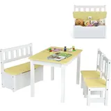 Costway Kindersitzgruppe 4-teilig mit Stauraum Kiefernholz natur beige