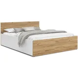 Schlafzimmer Bett mit Bettzeug Aufbewahrung – Möbelplatte – Hochgezogener Lattenrost – Panama – 120/140/160/180 x 200 – (Weiß/Eiche Craft, 160 x 200)