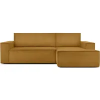 KONSIMO® Ecksofa NAPI links oder rechts, Premium-Stoff, hergestellt in der EU, mit Schlaffunktion und großem Bettkasten, Mittelfest, DL-Ausziehsystem gelb