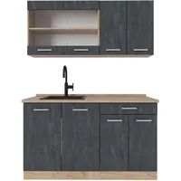 Vicco Singleküche R-Line 140 cm Schwarz Eiche ohne Arbeitsplatte