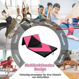 Costway Weichbodenmatte klappbar, Gymnastikmatte Yogamatte Turnmatte Klappmatte Fitnessmatte, 240 x 120 x 5 cm - Schwarz/Rosa