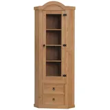 VCM ebuy24 New Mexico Eckschrank mit 1 Glastür und 2 Schubladen, Gelaugt und Gewachst.