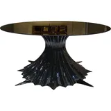Casa Padrino Luxus Designer Esstisch Hochglanz Schwarz / Schwarz Ø 180 x H. 78 cm - Handgefertigter Esszimmertisch mit runder Glasplatte - Luxus E... - Schwarz