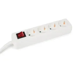 Perel Steckdosenleiste mit Schalter, 4 Schutzkontakt-Steckdosen, Kabel 1.5 m, 3G1.5, Innenbereich, Weiß