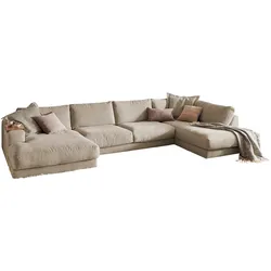 KAWOLA Sofa MADELINE Wohnlandschaft U-Form Cord taupe Longchair links