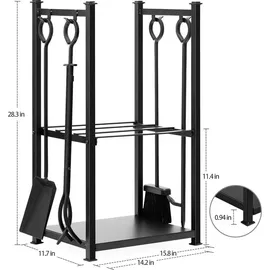 luxuskollektion Kaminholzregal mit 4 Kaminwerkzeugen 72 x 46 x 30 cm Schwarz