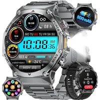 SUNKTA Smartwatch Herren mit Telefonfunktion, LED Taschenlampe/2.13" AMOLED/110+ Sportmodi