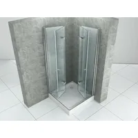 Fischer und Adamek Eckdusche Duschkabine EckFalttür Pendeltür Duschabtrennung Glas 14 cm, BxT: 80x80 cm, Teilsatiniert 80 cm x 190 cm x 80 cm