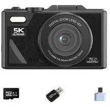 INF 5K Digitalkamera - 75MP, WLAN, Klappbildschirm, mit 64GB Karte, Typ-C Adapter & USB-Lesegerät