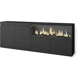 SKRAUT HOME Sideboard, Schrank, Küche, Schrank, Dielenschrank, 210, 4 Türen, XXL-Elektrokamin, Modern, Schwarz - 416_15