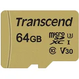 Transcend microSDXC Class 10 500S UHS-I U3 V30 + SD-Adapter 64 GB