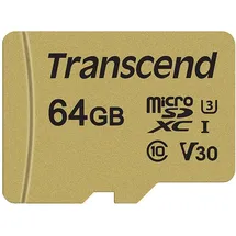 Transcend microSDXC Class 10 500S UHS-I U3 V30 + SD-Adapter 64 GB