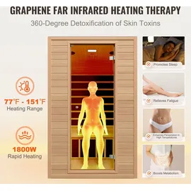 Vevor 2-Personen-Ferninfrarotsauna, Heimsaunakabine aus Infrarot-Hemlockholz mit niedrigem EMF und gehärteter Glastür, Bluetooth-Lautsprecher, für