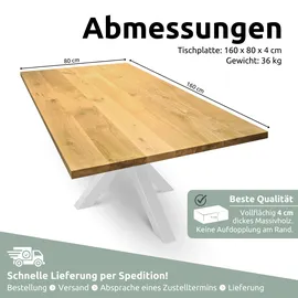 holz4home Tischplatte ohne Baumkante aus Massiver Eiche 160 x 80 cm