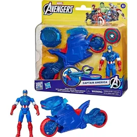 Marvel Avengers Epic World of Action Captain America Bike mit Schild-Abschuss, Figur & Spielzeug-Motorrad