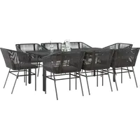 VidaXL 9-tlg. Garten-Essgruppe mit Kissen Schwarz Poly Rattan Glas