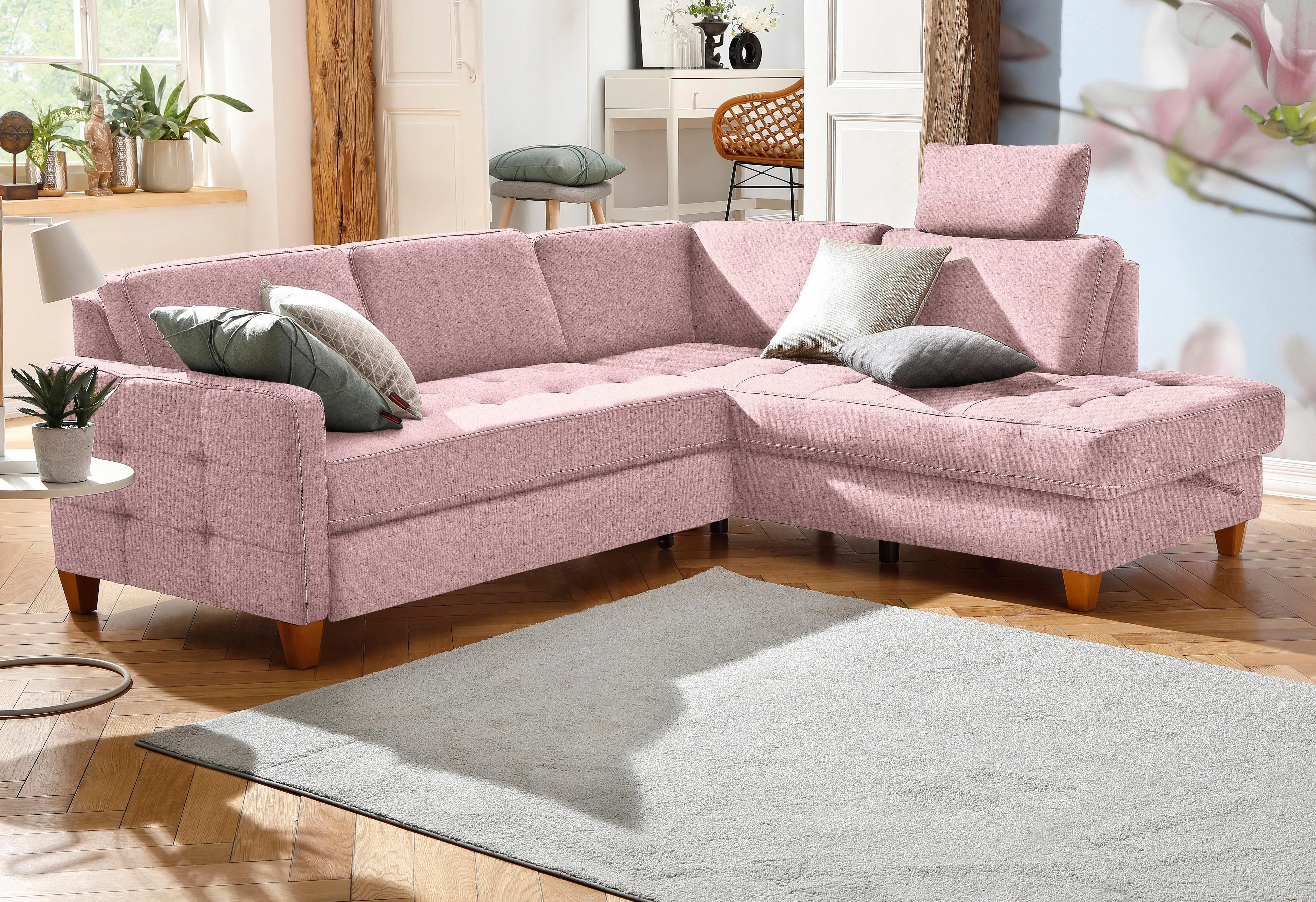 Home affaire Ecksofa »Earl L-Form«, wahlweise auch mit Bettfunktion oder Bettfunktion mit Bettkasten Home affaire flamingo