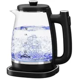 Homelux Wasserkocher Glas, 1,8L Wasserkocher Mit Blau LED & Filter, 1800 Watt Elektrischer Wasserkocher, BPA-frei, Filter, Borosilikatglas, Auto-Off, 360° Sockel, Trockenaufschutz Schwarz