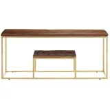 vidaXL Couchtisch Golden Edelstahl und Massive Holzschwellen