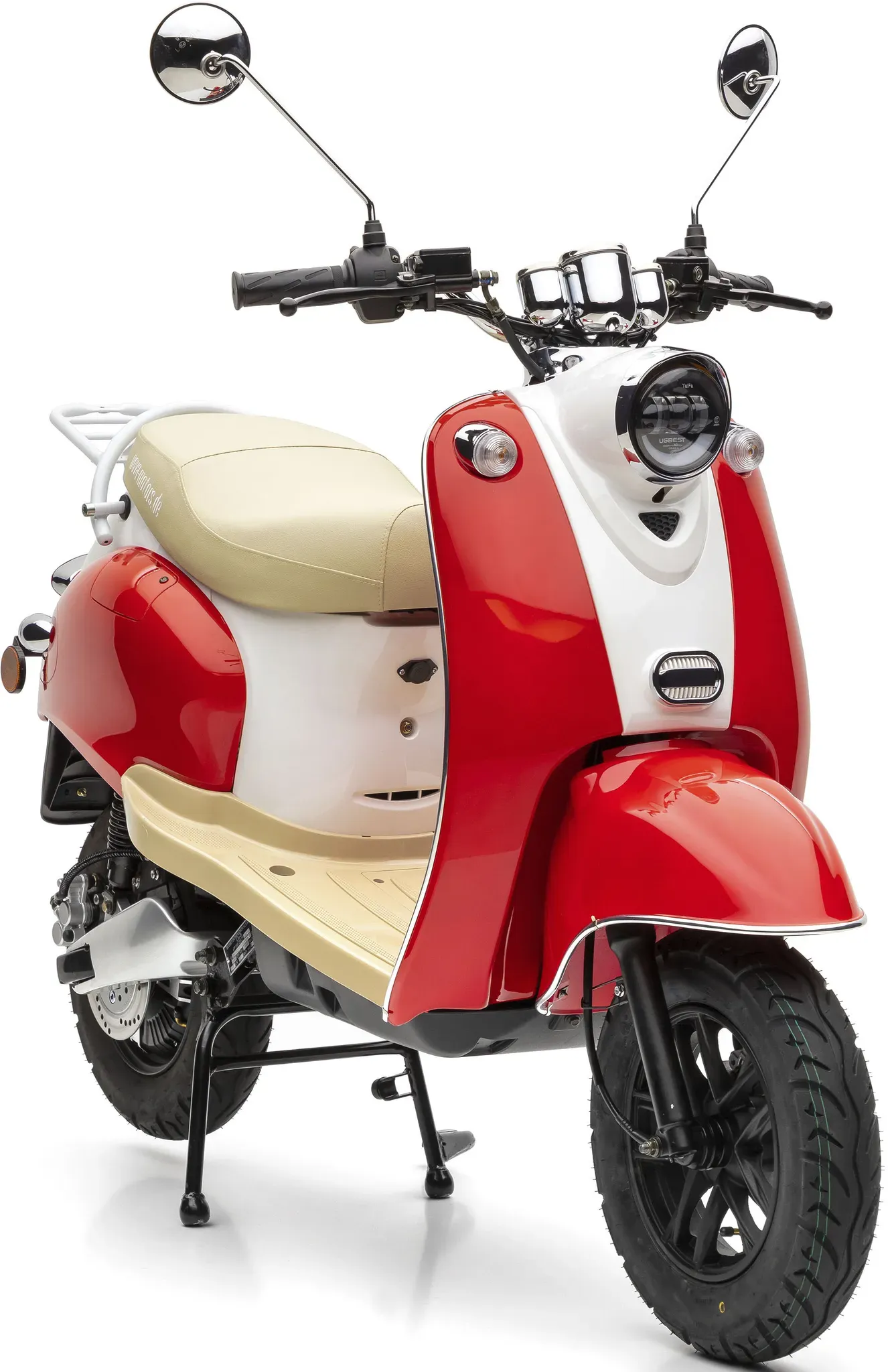 E-Motorroller NOVA MOTORS "eRetro Star Li", rot (rot, beige), Elektromotorroller, bis zu 40 km Reichweite, härteverstellbare Dual-Stoßdämpfer hinten