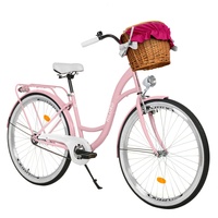 MILORD. 28 Zoll 1-Gang rosa Komfort Fahrrad mit Korb und Rückenträger, Hollandrad, Damenfahrrad, Citybike, Cityrad, Retro, Vintage