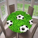 FANSU 3D Fußball Runde Tischdecke Elastisch Abwaschbar für Draußen Rund Tischdecken Wasserdicht Tischdecken Lotuseffekt Tischtuch für Outdoor Garten (Gras fußball,Durchmesser 100cm)