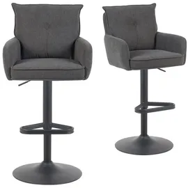 dubi möbel 2er Set Barhocker Höhenverstellbar, 360° drehbar, Barstuhl mit Rückenlehne & Armlehnen, ergonomisch gepolstert, stabiles Metallgestell in Schwarz, Feincord Anthrazit, Modell Nova