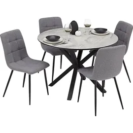 Homestyle4u Essgruppe mit 4 Stühlen 5 tlg Esstisch rund 110 cm Set Sitzgruppe Küchentisch Esszimmer Esszimmergruppe - Grau