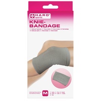 HARO sports Knie-Bandage, elastische Bandage für mehr Stabilität im Knie - zuverlässiger Kniestabilisator beim Sport, Fußball oder joggen - ideal für Männer und Frauen – Größe: M, grau