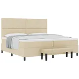 vidaXL Boxspringbett mit Matratze & Bank Creme 200x200 cm Stoff