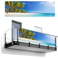 MuchoWow© Balkon Sichtschutz Einseitig 90x300 cm Groß Terrassen Gartenzaun Balkonfächer ohne Bohren Wetterfest für Zaun Terrasse Balkonbespannung Seitenschutz Strand - Meer - Palme - Sommer