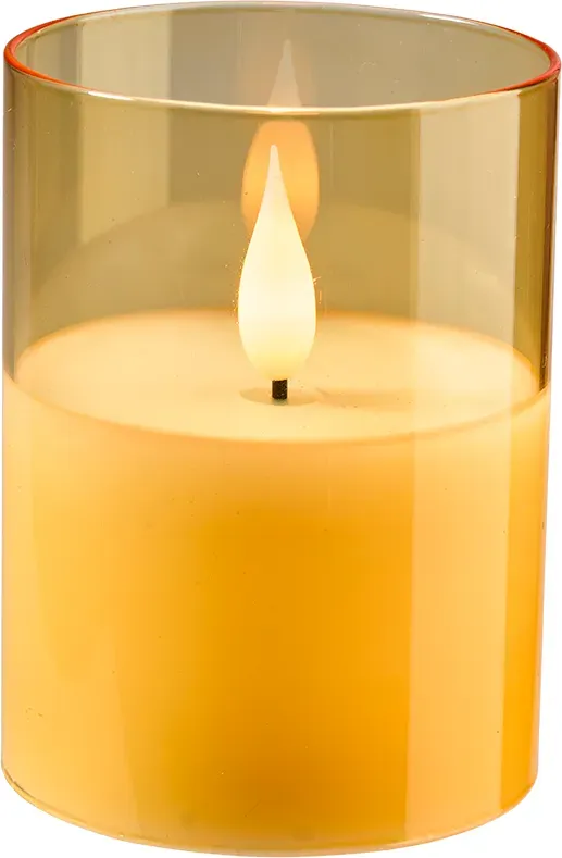 LED Kerze Flackerflamme D7,5H10cm Glas  - gelb